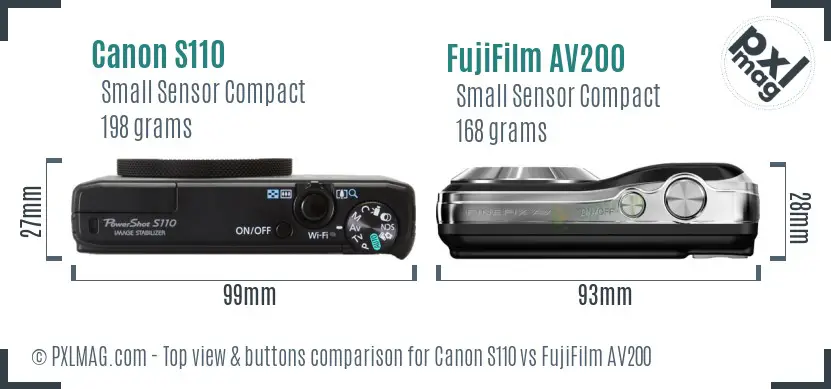Canon S110 vs FujiFilm AV200 top view buttons comparison Canon S110 vs FujiFilm AV200 top view buttons comparison