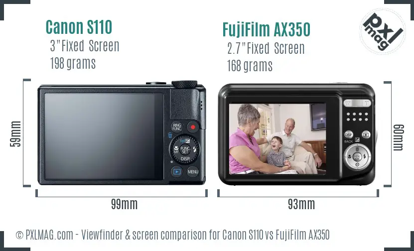 Canon S110 vs FujiFilm AX350 Screen and Viewfinder comparison