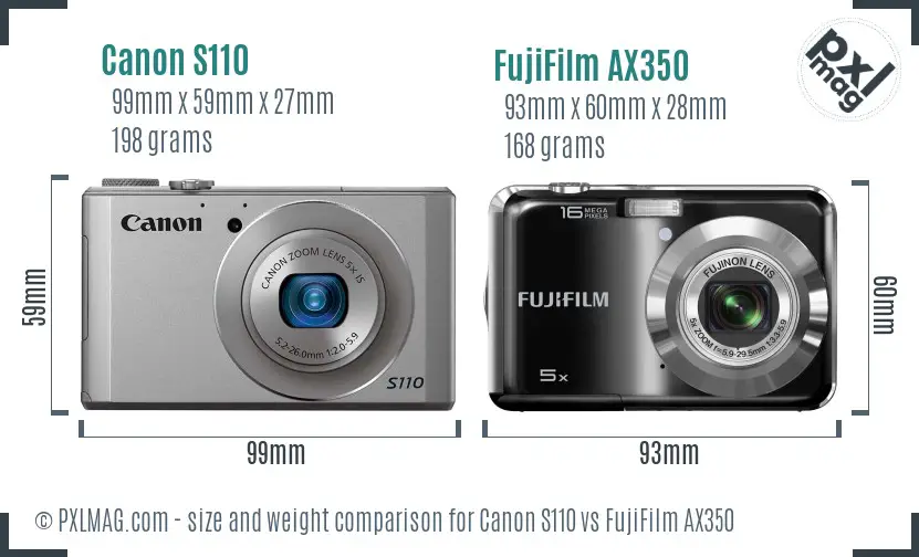 Canon S110 vs FujiFilm AX350 size comparison