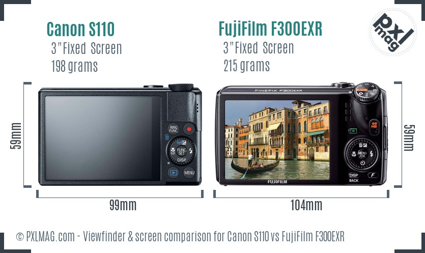 Canon S110 vs FujiFilm F300EXR Screen and Viewfinder comparison