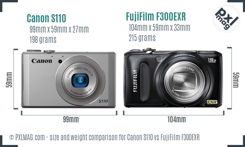 Canon S110 vs FujiFilm F300EXR size comparison