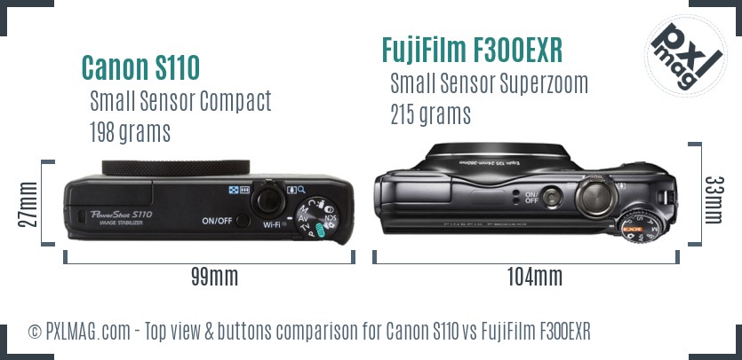 Canon S110 vs FujiFilm F300EXR top view buttons comparison