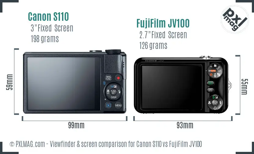 Canon S110 vs FujiFilm JV100 Screen and Viewfinder comparison