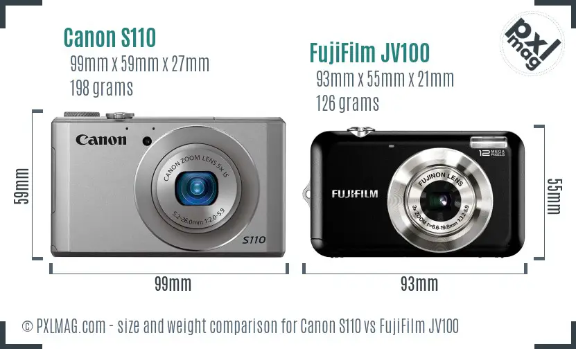Canon S110 vs FujiFilm JV100 size comparison