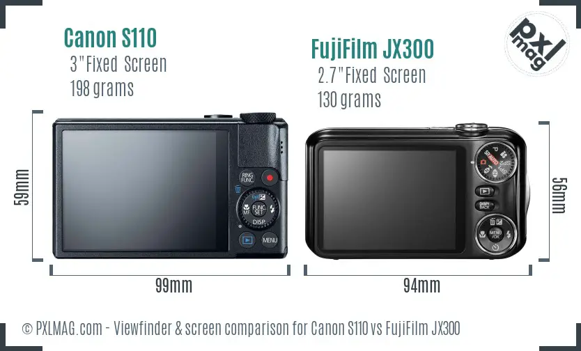 Canon S110 vs FujiFilm JX300 Screen and Viewfinder comparison