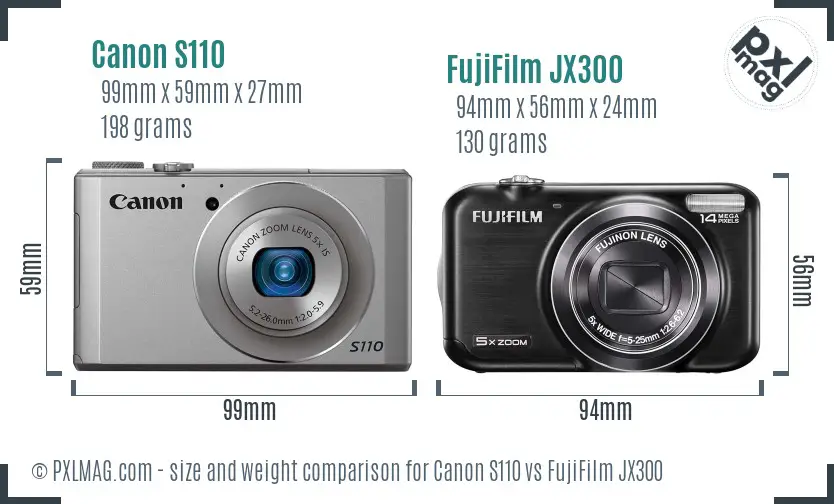 Canon S110 vs FujiFilm JX300 size comparison