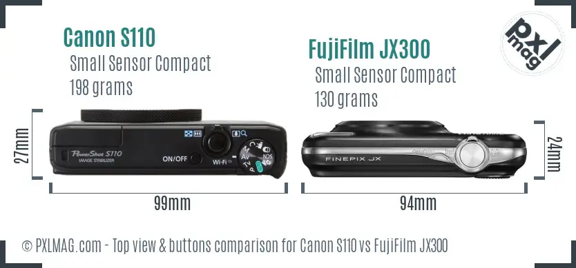 Canon S110 vs FujiFilm JX300 top view buttons comparison
