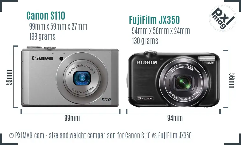 Canon S110 vs FujiFilm JX350 size comparison Canon S110 vs FujiFilm JX350 size comparison