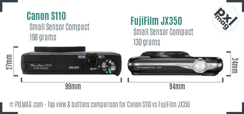 Canon S110 vs FujiFilm JX350 top view buttons comparison Canon S110 vs FujiFilm JX350 top view buttons comparison