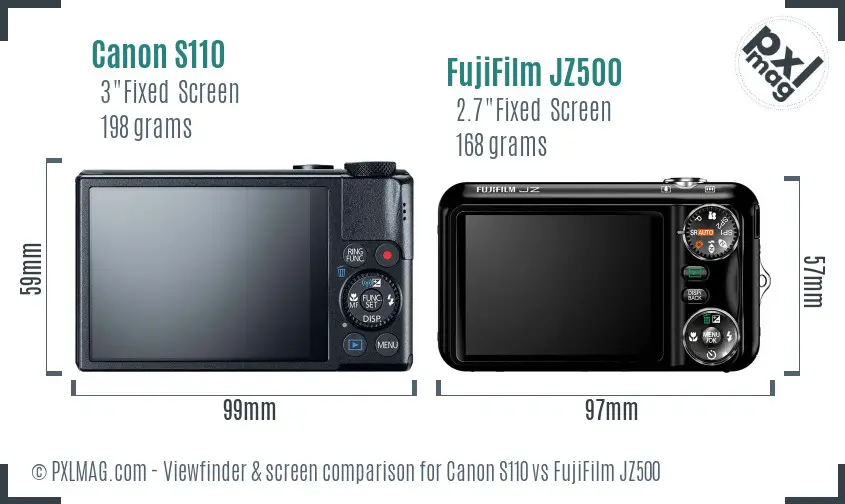 Canon S110 vs FujiFilm JZ500 Screen and Viewfinder comparison