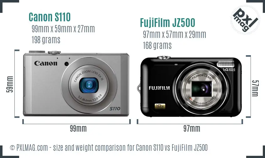 Canon S110 vs FujiFilm JZ500 size comparison