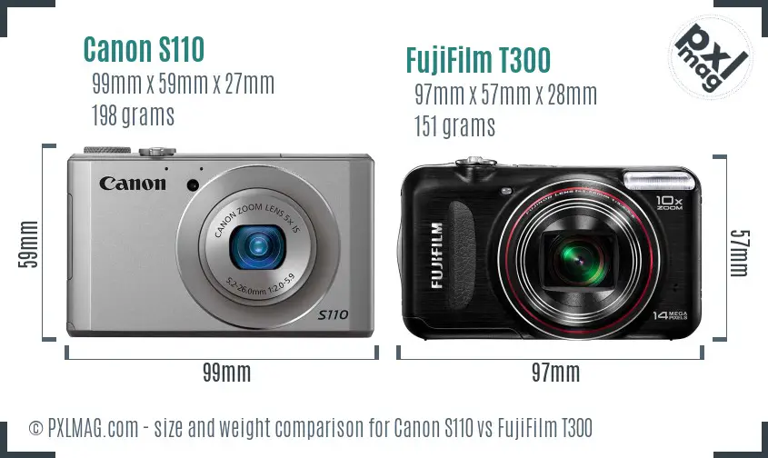 Canon S110 vs FujiFilm T300 size comparison