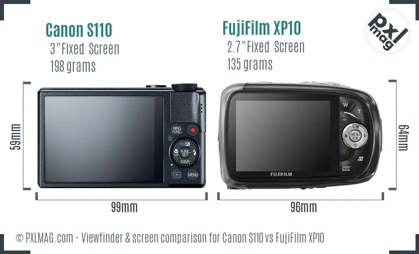 Canon S110 vs FujiFilm XP10 Screen and Viewfinder comparison