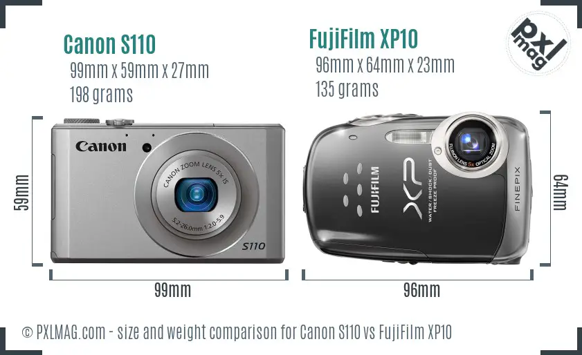 Canon S110 vs FujiFilm XP10 size comparison