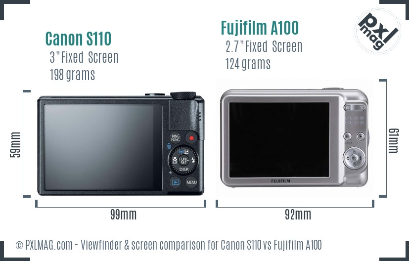 Canon S110 vs Fujifilm A100 Screen and Viewfinder comparison