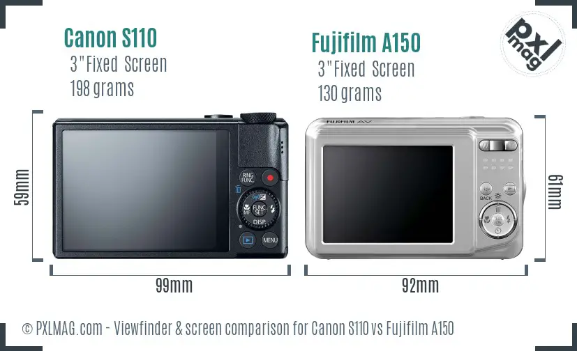 Canon S110 vs Fujifilm A150 Screen and Viewfinder comparison