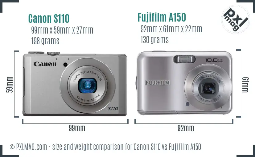 Canon S110 vs Fujifilm A150 size comparison