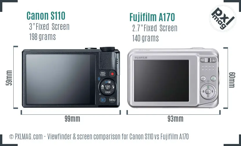 Canon S110 vs Fujifilm A170 Screen and Viewfinder comparison