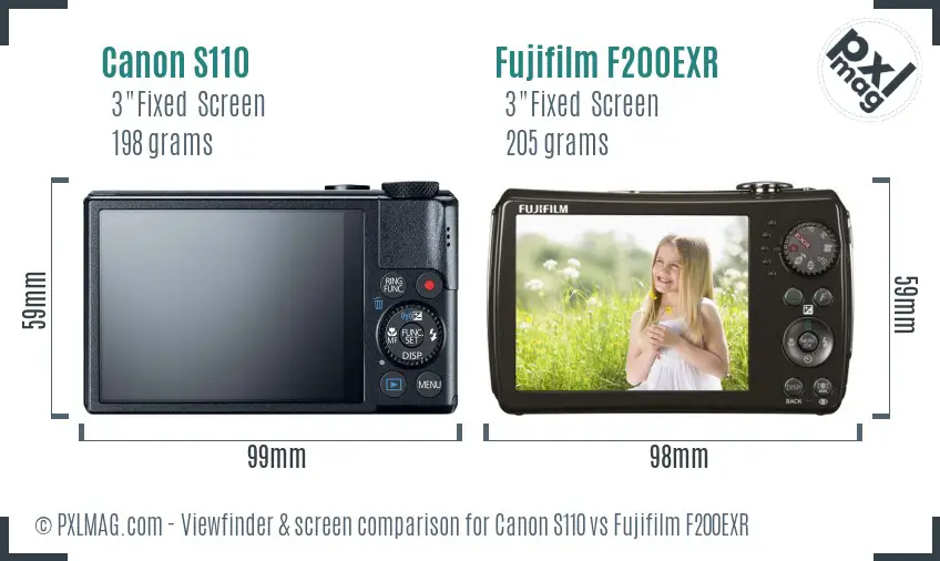 Canon S110 vs Fujifilm F200EXR Screen and Viewfinder comparison