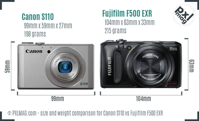 Canon S110 vs Fujifilm F500 EXR size comparison Canon S110 vs Fujifilm F500 EXR size comparison