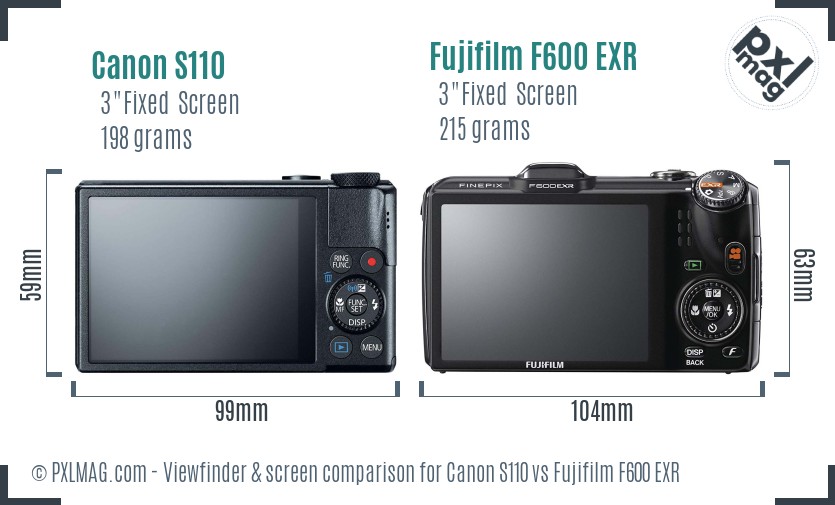 Canon S110 vs Fujifilm F600 EXR Screen and Viewfinder comparison
