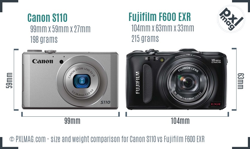 Canon S110 vs Fujifilm F600 EXR size comparison
