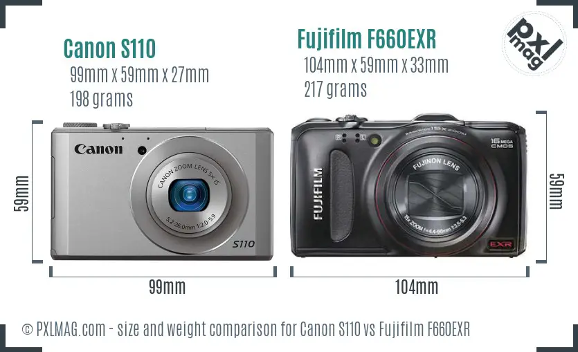 Canon S110 vs Fujifilm F660EXR size comparison Canon S110 vs Fujifilm F660EXR size comparison