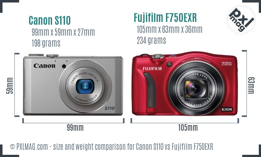 Canon S110 vs Fujifilm F750EXR size comparison Canon S110 vs Fujifilm F750EXR size comparison