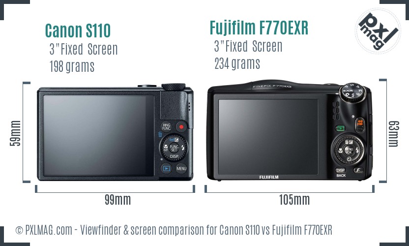 Canon S110 vs Fujifilm F770EXR Screen and Viewfinder comparison