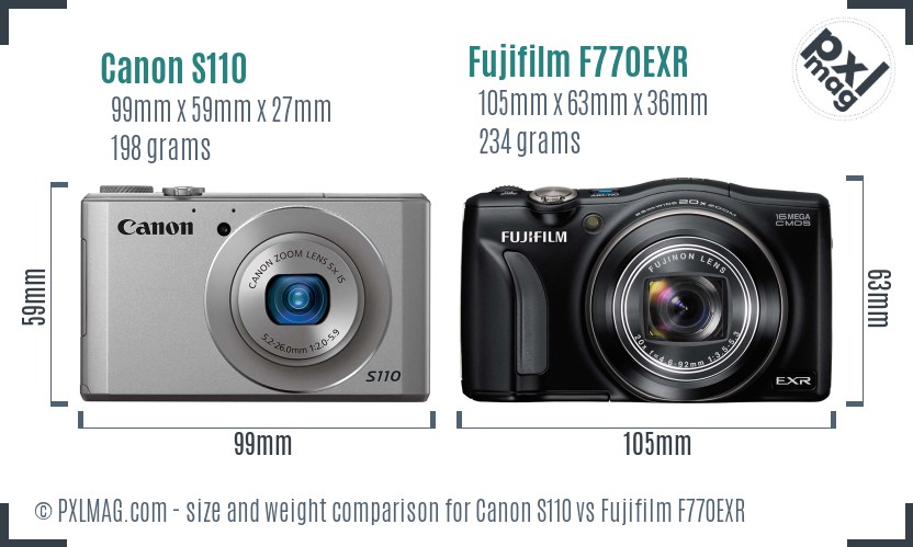 Canon S110 vs Fujifilm F770EXR size comparison Canon S110 vs Fujifilm F770EXR size comparison