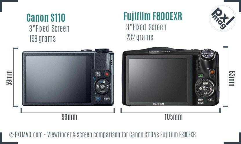 Canon S110 vs Fujifilm F800EXR Screen and Viewfinder comparison