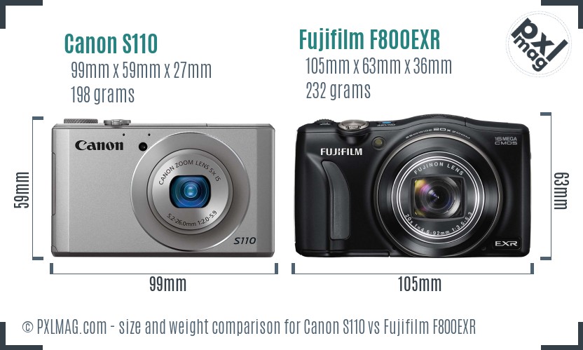 Canon S110 vs Fujifilm F800EXR size comparison