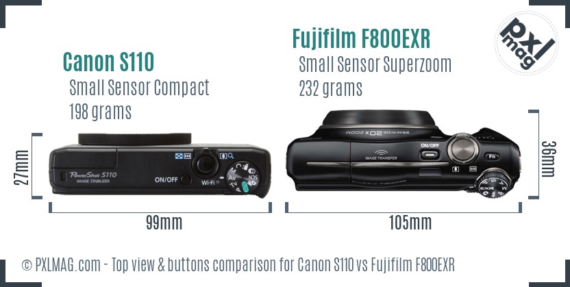 Canon S110 vs Fujifilm F800EXR top view buttons comparison