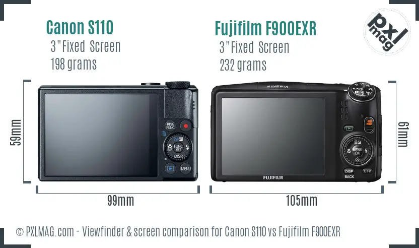 Canon S110 vs Fujifilm F900EXR Screen and Viewfinder comparison