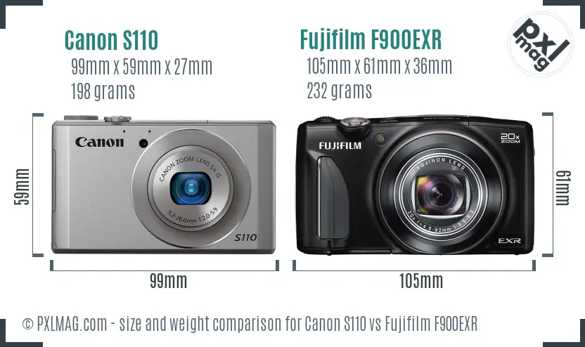 Canon S110 vs Fujifilm F900EXR size comparison