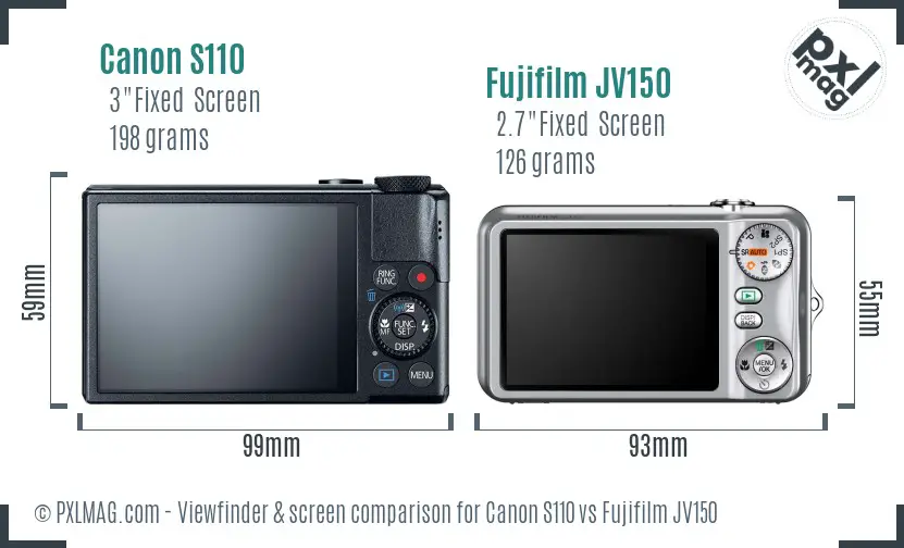 Canon S110 vs Fujifilm JV150 Screen and Viewfinder comparison