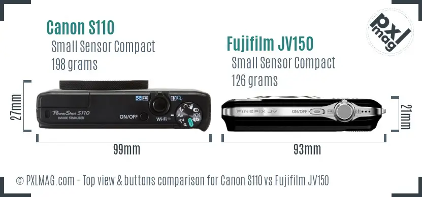Canon S110 vs Fujifilm JV150 top view buttons comparison