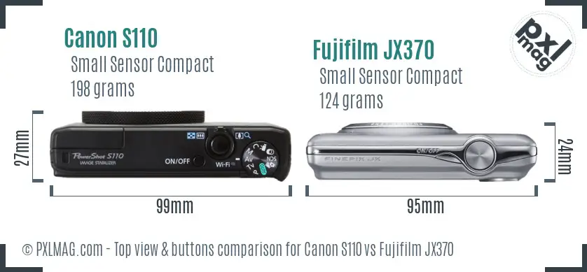 Canon S110 vs Fujifilm JX370 top view buttons comparison