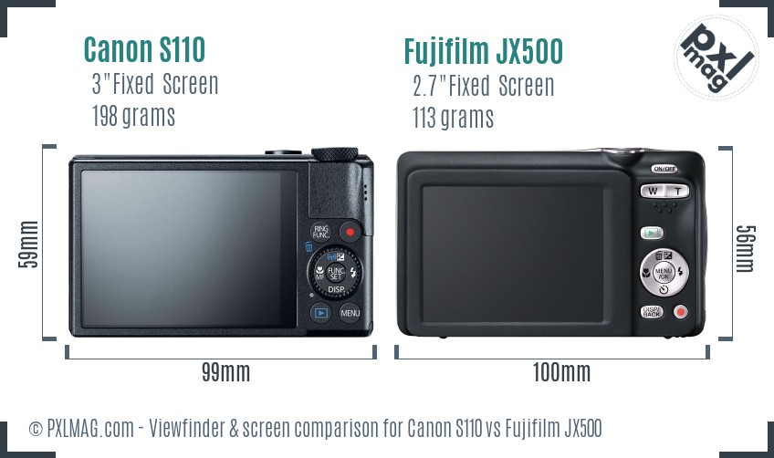 Canon S110 vs Fujifilm JX500 Screen and Viewfinder comparison