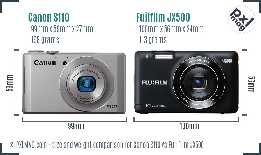 Canon S110 vs Fujifilm JX500 size comparison