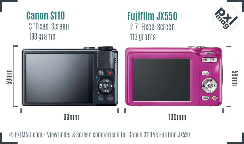 Canon S110 vs Fujifilm JX550 Screen and Viewfinder comparison