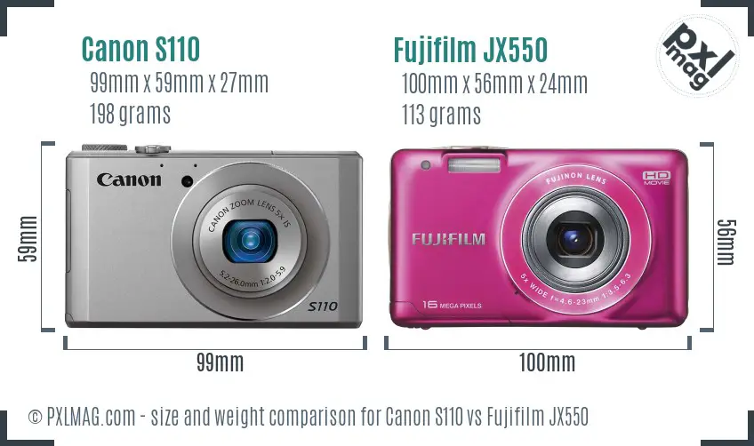 Canon S110 vs Fujifilm JX550 size comparison