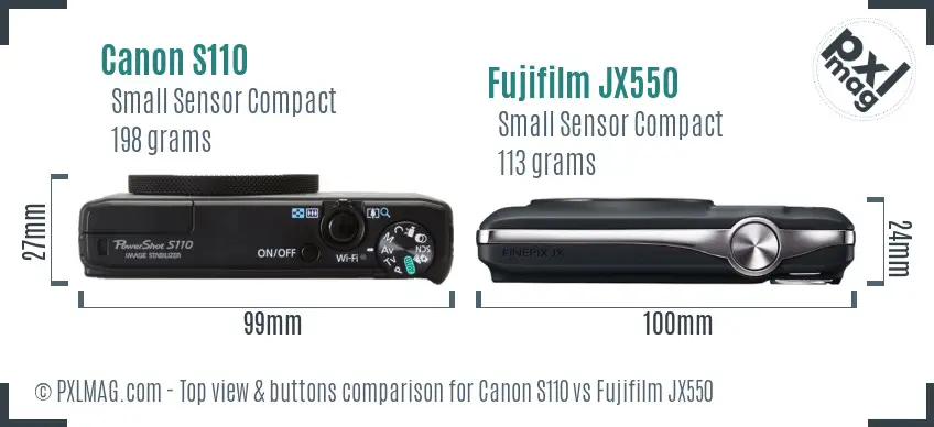 Canon S110 vs Fujifilm JX550 top view buttons comparison