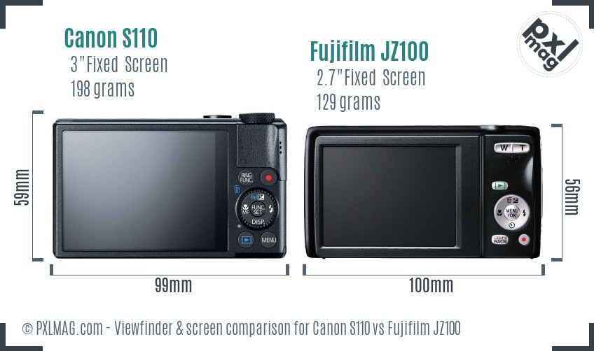 Canon S110 vs Fujifilm JZ100 Screen and Viewfinder comparison