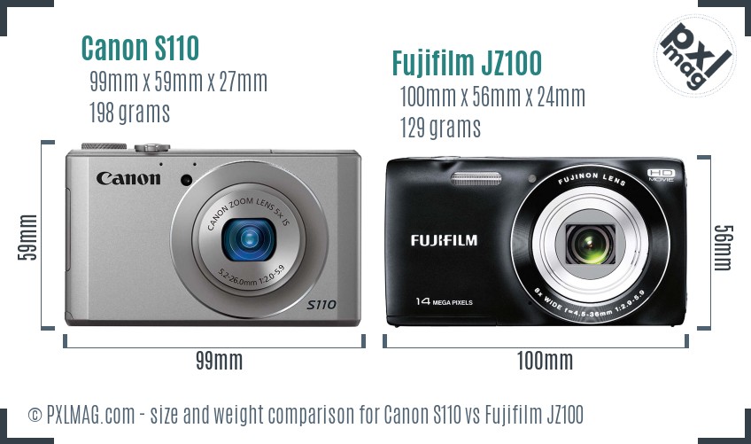 Canon S110 vs Fujifilm JZ100 size comparison Canon S110 vs Fujifilm JZ100 size comparison