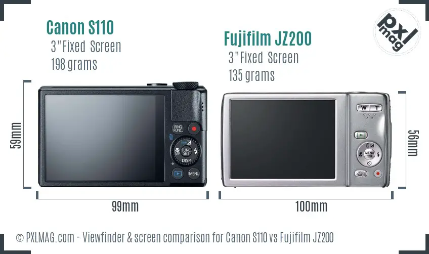 Canon S110 vs Fujifilm JZ200 Screen and Viewfinder comparison