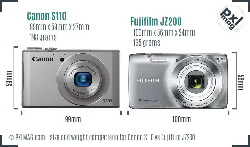 Canon S110 vs Fujifilm JZ200 size comparison
