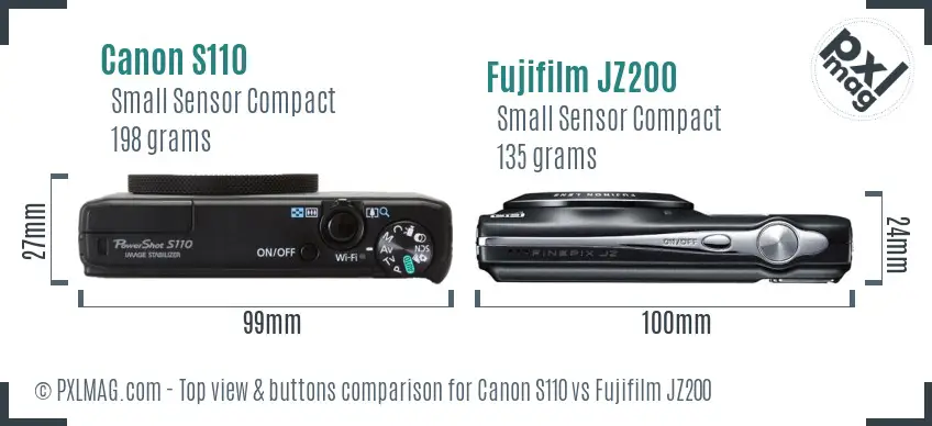 Canon S110 vs Fujifilm JZ200 top view buttons comparison