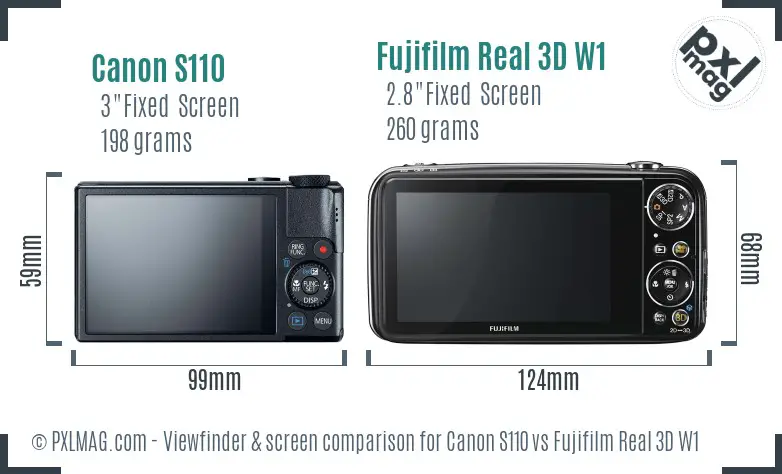 Canon S110 vs Fujifilm Real 3D W1 Screen and Viewfinder comparison