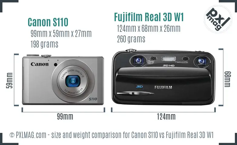 Canon S110 vs Fujifilm Real 3D W1 size comparison